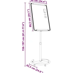 vidaXL Magnetisk whiteboard Grå og Hvid 62 x 62,5 x 197 cm EPS