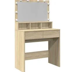 vidaXL makeupbord med LED-lys 80x41x134,5 cm brun sonoma-eg