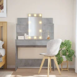 vidaXL makeupbord med LED-lys 96x40x142 cm betongrå