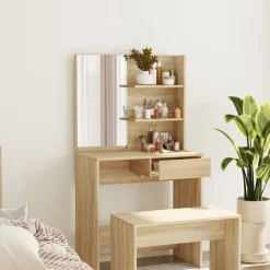 vidaXL makeupbord med spejl 74,5x40x141 cm sonoma-eg
