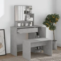 vidaXL makeupbord med spejl 86,5x35x136 cm betongrå