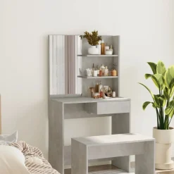 vidaXL makeupbord med spejl 74,5x40x141 cm betongrå