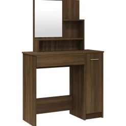 vidaXL makeupbord med spejl 86,5x35x136 cm brun egetræsfarve
