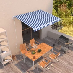 vidaXL markise 300x250 cm automatisk betjening blå og hvid