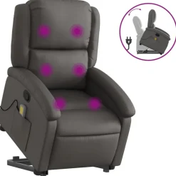 vidaXL massagestol med løftefunktion ægte læder grå