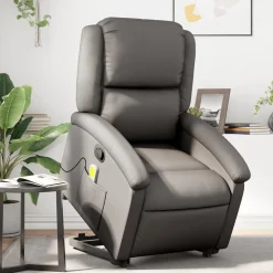 vidaXL massagestol med løftefunktion ægte læder grå