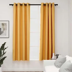 vidaXL mørklægningsgardiner med øjer 2 stk. hør-look 140x175 cm gul