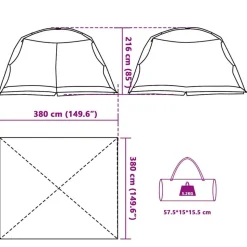 vidaXL Myggenetstelt Grå 434 x 434 x 230 cm Polyester og Fiberglass