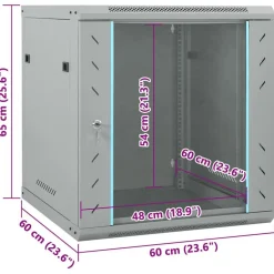 vidaXL Netværksskab med opbevaring Grå 60 x 60 x 65 cm Stål