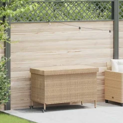 vidaXL opbevaringsboks med hjul 110x55x73 cm polyrattan beige