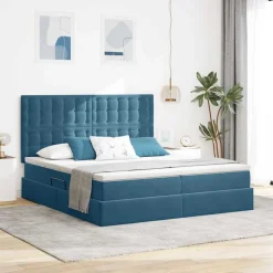 vidaXL Opbevaringsseng med madras Mørk blå 180 x 200 cm Fløjl