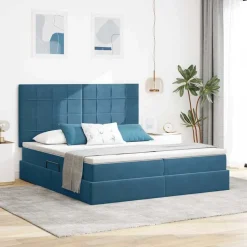 vidaXL Opbevaringsseng med madras Mørk blå 180 x 200 cm Fløjl