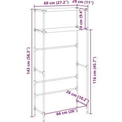 vidaXL opbevaringsstativ med 2 hylder 69x28x143 cm jern grå