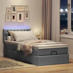 vidaXL ottoman seng med madras & LEDs 80x200 cm stof mørkegrå