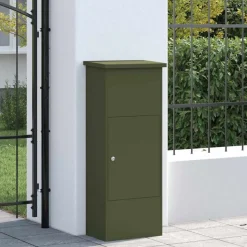 vidaXL Pakke drop boks med dør Olivengrøn 44,5 x 29 x 110,5 cm Stål