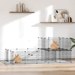 vidaXL 36-panels kæledyrsindhegning med låge 35x35 cm stål sort