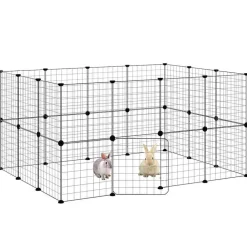 vidaXL 28-panels kæledyrsindhegning med låge 35x35 cm stål sort