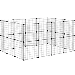 vidaXL 28-panels kæledyrsindhegning med låge 35x35 cm stål sort