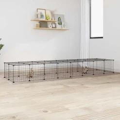 vidaXL 36-panels kæledyrsindhegning med låge 35x35 cm stål sort