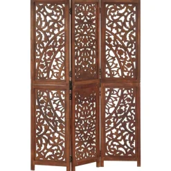 vidaXL 3-panels rumdeler håndskåret 120 x 165 cm massivt mangotræ brun