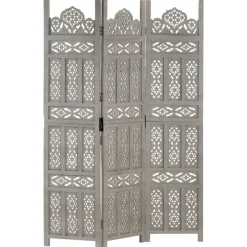 vidaXL 3-panels rumdeler håndskåret 120 x 165 cm massivt mangotræ grå