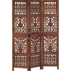 vidaXL 3-panels rumdeler håndskåret 120 x 165 cm massivt mangotræ brun