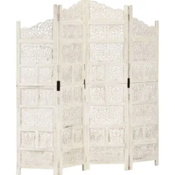 vidaXL 4-panels rumdeler håndskåret 160 x 165 cm massivt mangotræ hvid