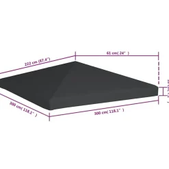 vidaXL pavillontopdække 310 g/m² 3 x 3 m grå