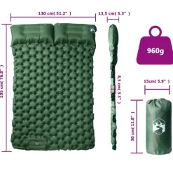 vidaXL 2-personers campingmadras med puder selvoppustelig grøn
