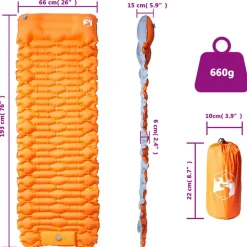 vidaXL 1-personers campingmadras med pude selvoppustelig orange