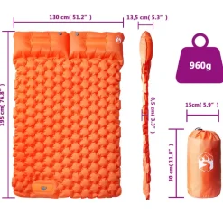 vidaXL 2-personers campingmadras med puder selvoppustelig orange