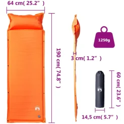 vidaXL 1-personers campingmadras med pude selvoppustelig orange