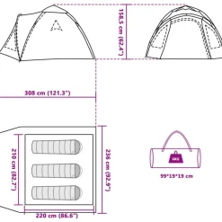 vidaXL 3-personers campingtelt kuppel quick-release blå