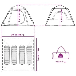 vidaXL 4-personers campingtelt kuppel quick-release grå og orange