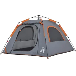 vidaXL 4-personers campingtelt kuppel quick-release grå og orange