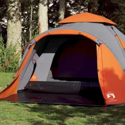 vidaXL 3-personers campingtelt kuppel quick-release grå og orange