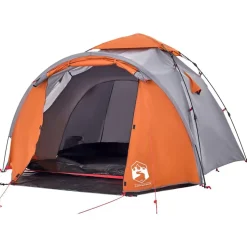 vidaXL 3-personers campingtelt kuppel quick-release grå og orange