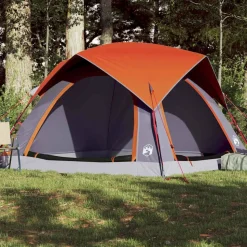 vidaXL 4-personers campingtelt vandtæt grå og orange