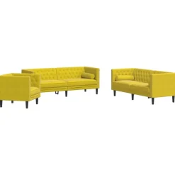 vidaXL 3-personers Chesterfield-sofasæt med puder fløjl gul
