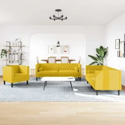 vidaXL 3-personers Chesterfield-sofasæt med puder fløjl gul