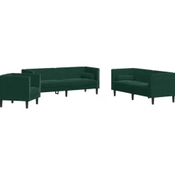vidaXL 3-personers Chesterfield-sofasæt med puder fløjl mørkegrøn