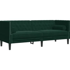 vidaXL 3-personers Chesterfield-sofa med bolsterpuder fløjl mørkegrøn
