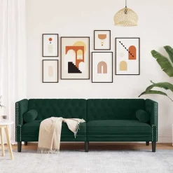 vidaXL 3-personers Chesterfield-sofa med bolsterpuder fløjl mørkegrøn