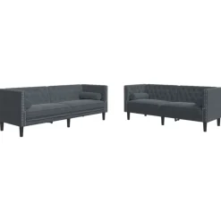 vidaXL 2-personers Chesterfield-sofasæt med puder fløjl mørkegrå