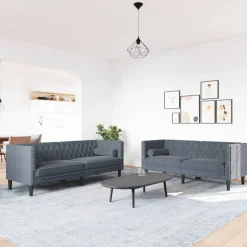 vidaXL 2-personers Chesterfield-sofasæt med puder fløjl mørkegrå