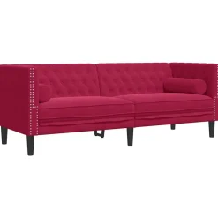 vidaXL 3-personers Chesterfield-sofa med bolsterpuder fløjl vinrød