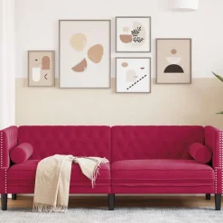 vidaXL 3-personers Chesterfield-sofa med bolsterpuder fløjl vinrød
