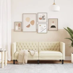 vidaXL 2-personers Chesterfield-sofa kunstlæder cremefarvet