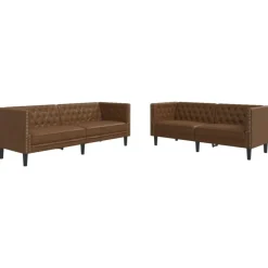 vidaXL 2-personers Chesterfield-sofasæt kunstlæder brun