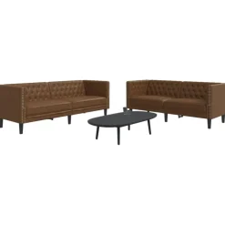 vidaXL 2-personers Chesterfield-sofasæt kunstlæder brun
